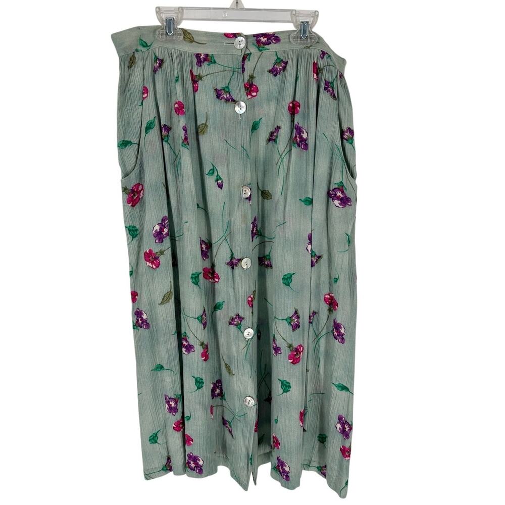Vintage Peter Popovitch Mint Green Floral Skirt w/ Pockets Womens Large USA Made